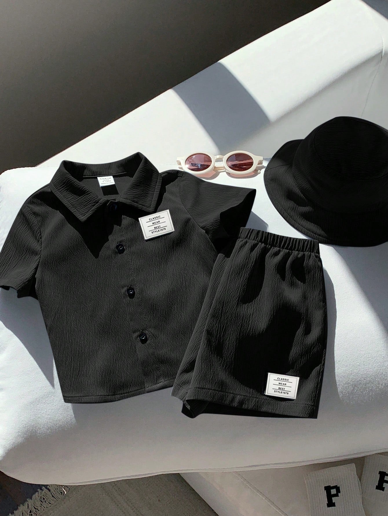 3pcs Boys Textured Polo Shirt, Shorts & Bucket Hat Set - Onyx | 21 ...