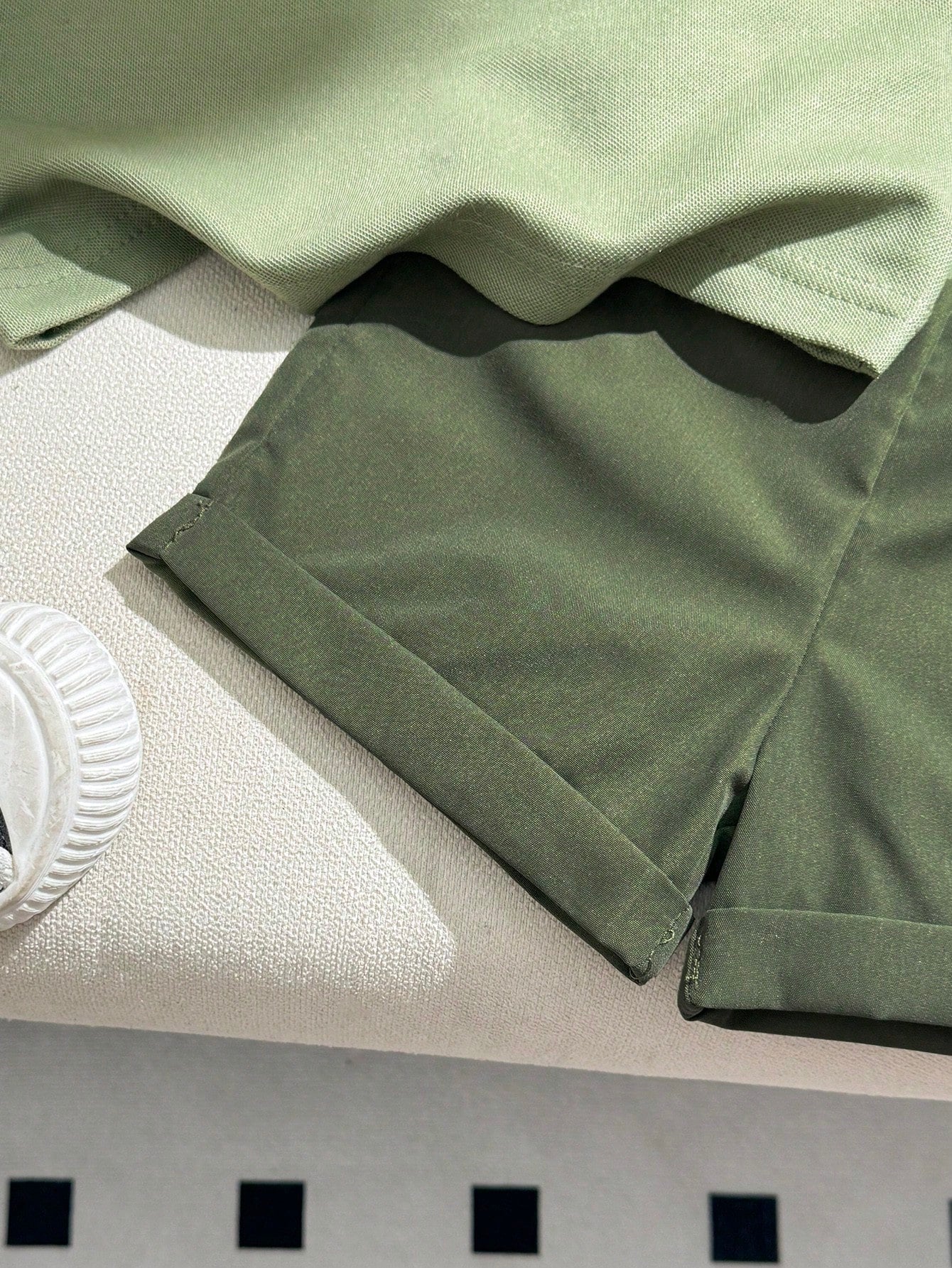 2pcs Boys Dinosaur Embroidered Polo & Shorts Set - Sage