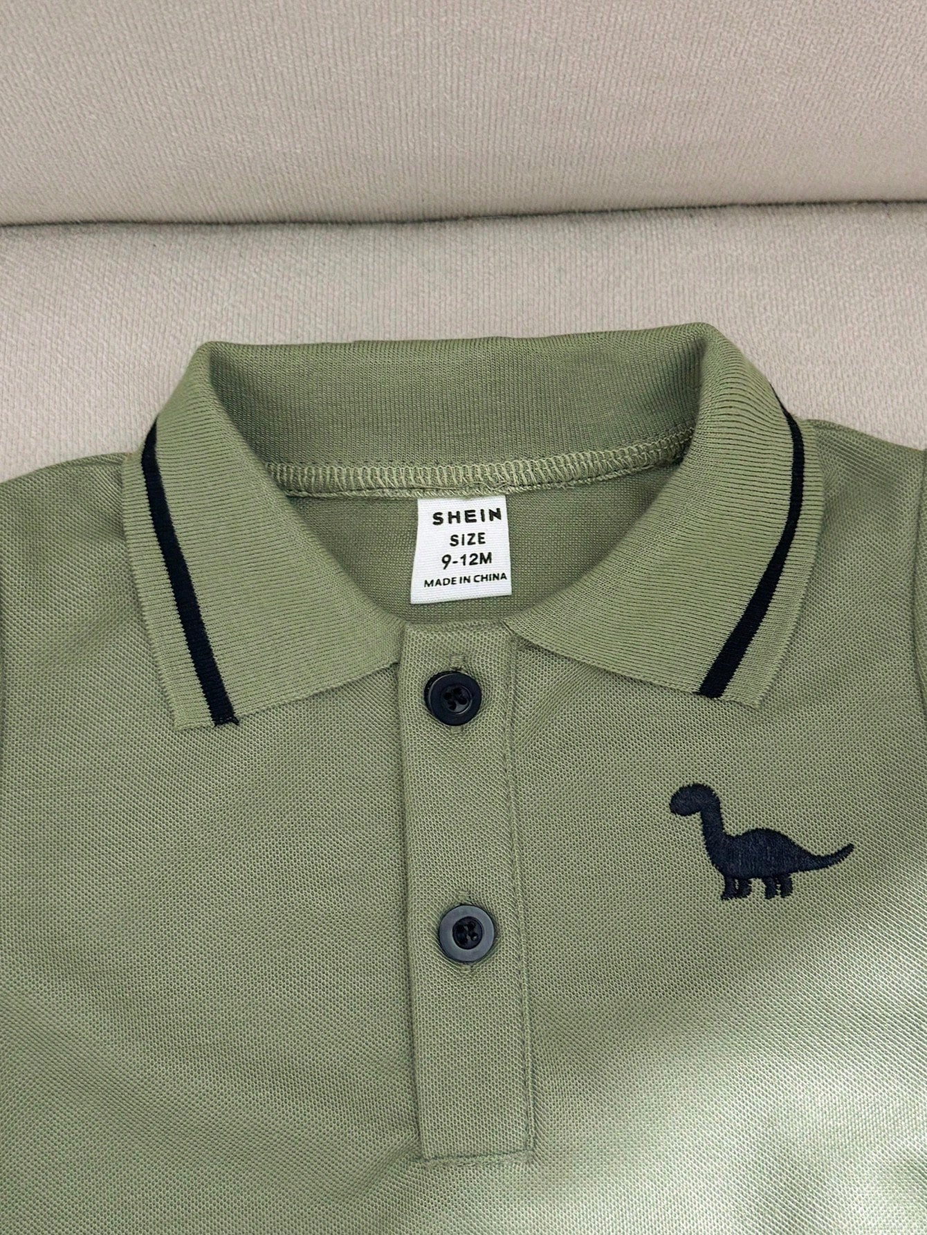 2pcs Boys Dinosaur Embroidered Polo & Shorts Set - Sage