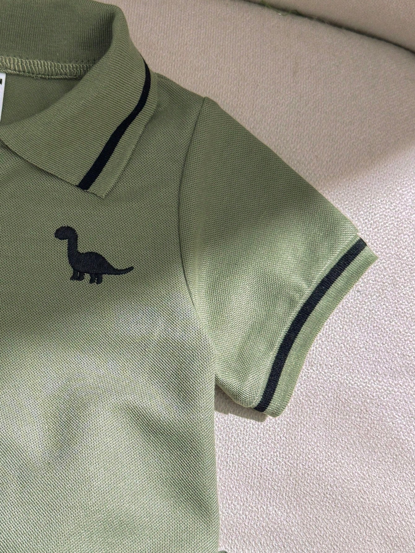 2pcs Boys Dinosaur Embroidered Polo & Shorts Set - Sage