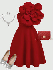 Big Girls 3D Floral One-Shoulder A-Line Dress - Scarlet | 21 Centur...