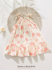 Girls Palm Print Ruffle Hem Smock Dress - Isabelline