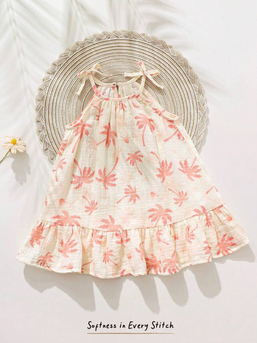 Girls Palm Print Ruffle Hem Smock Dress - Isabelline