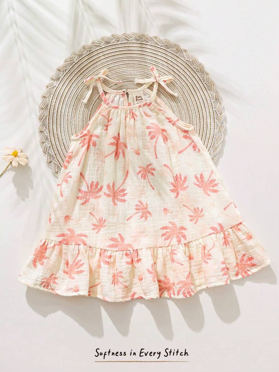 Girls Palm Print Ruffle Hem Smock Dress - Isabelline