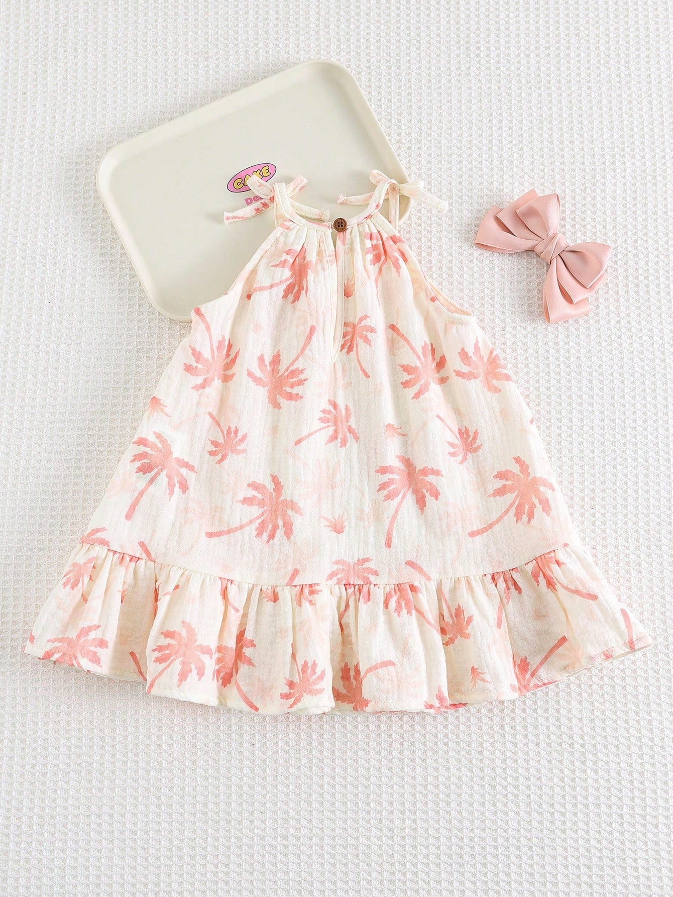 Girls Palm Print Ruffle Hem Smock Dress - Isabelline