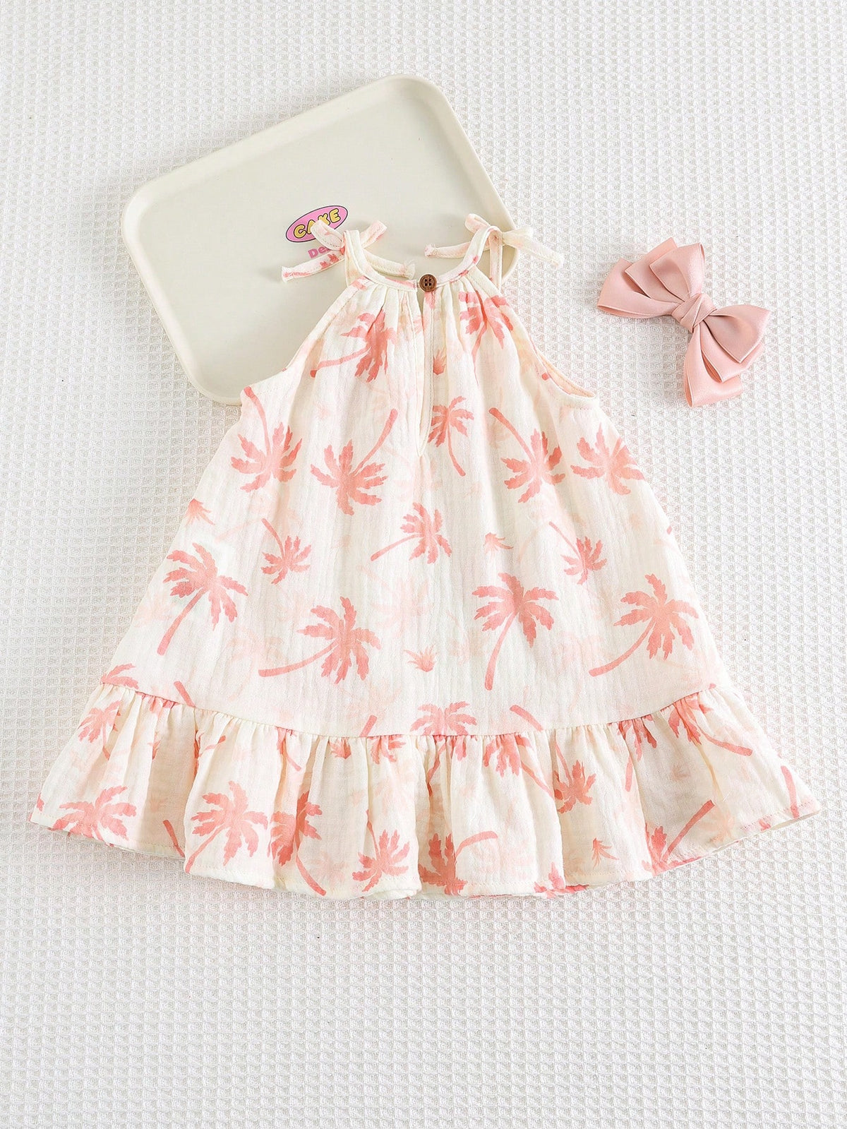 Girls Palm Print Ruffle Hem Smock Dress - Isabelline