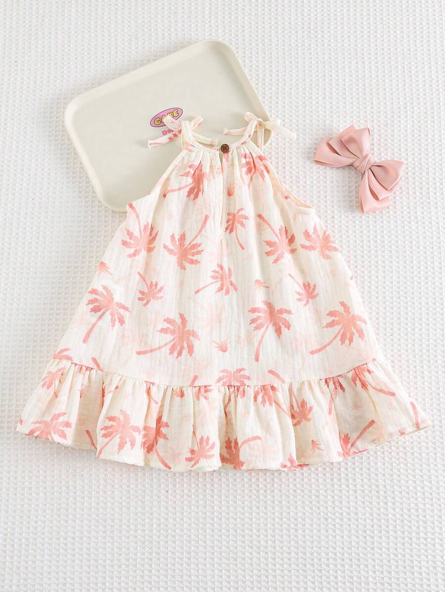 Girls Palm Print Ruffle Hem Smock Dress - Isabelline