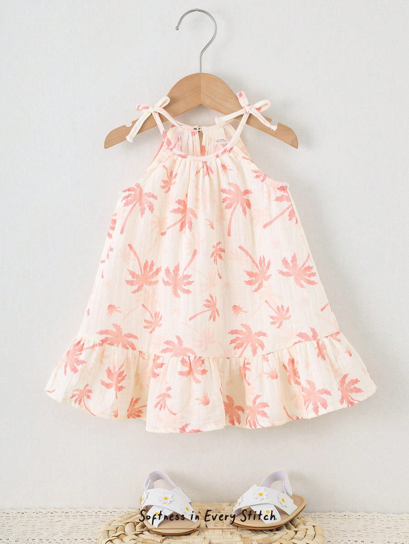 Girls Palm Print Ruffle Hem Smock Dress - Isabelline