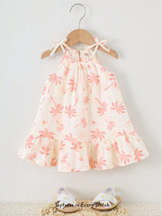 Girls Palm Print Ruffle Hem Smock Dress - Isabelline