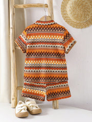 Boys Geometric Zigzag Shirt & Shorts Set - Amber