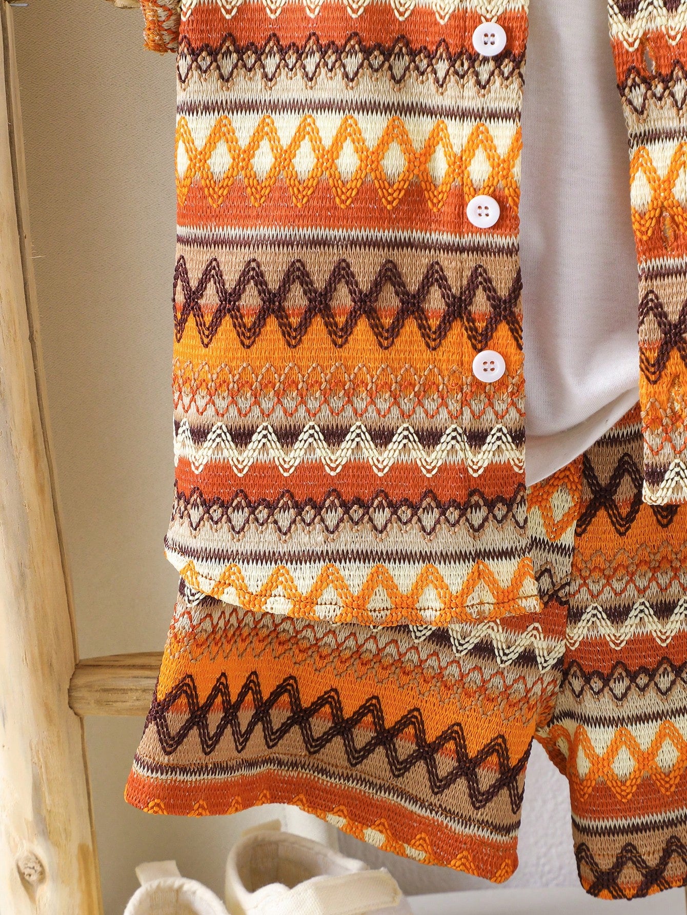 Boys Geometric Zigzag Shirt & Shorts Set - Amber