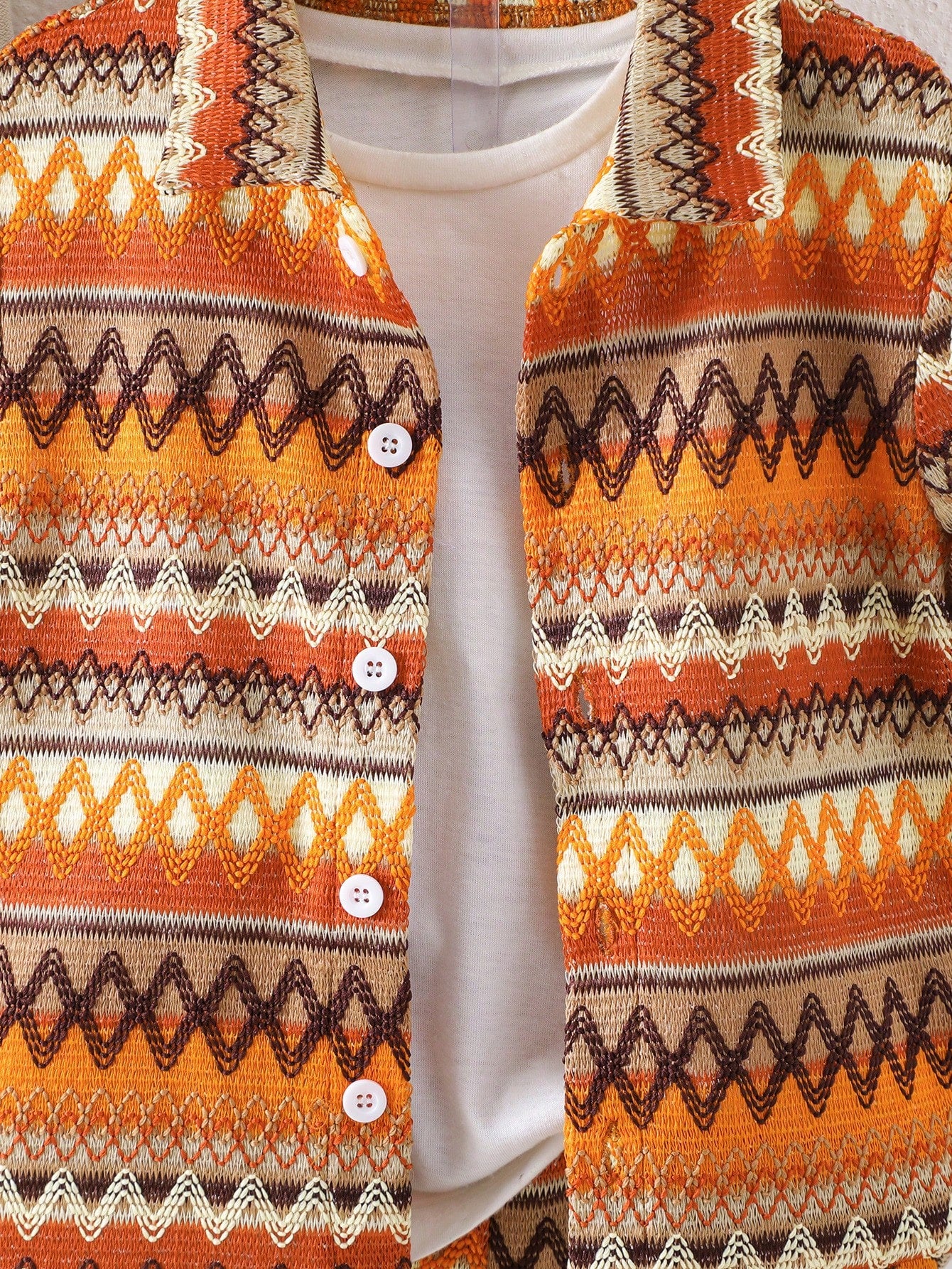Boys Geometric Zigzag Shirt & Shorts Set - Amber