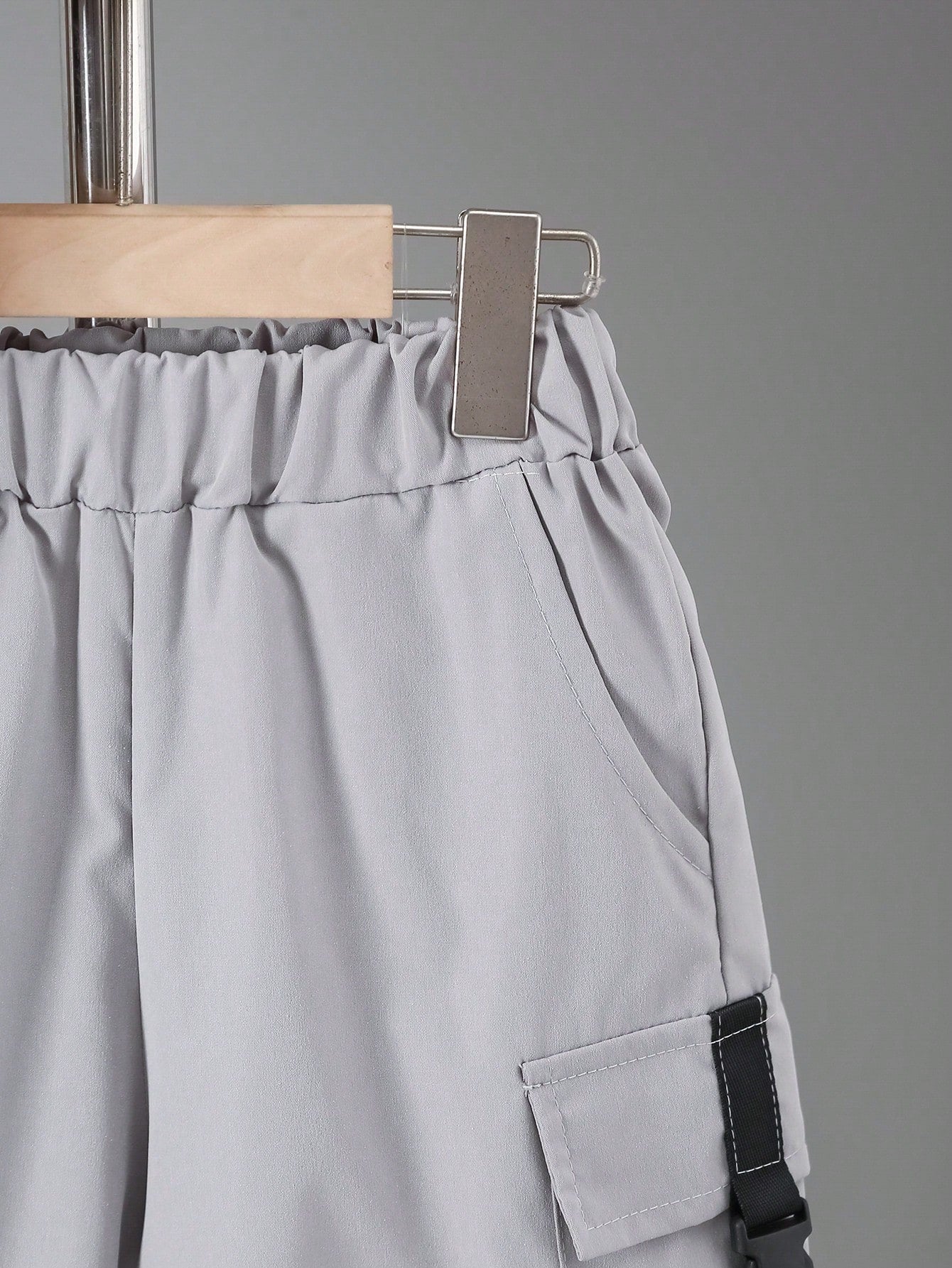 2pcs Big Boys Collared Lapel Shirt & Shorts Set - Stone Grey