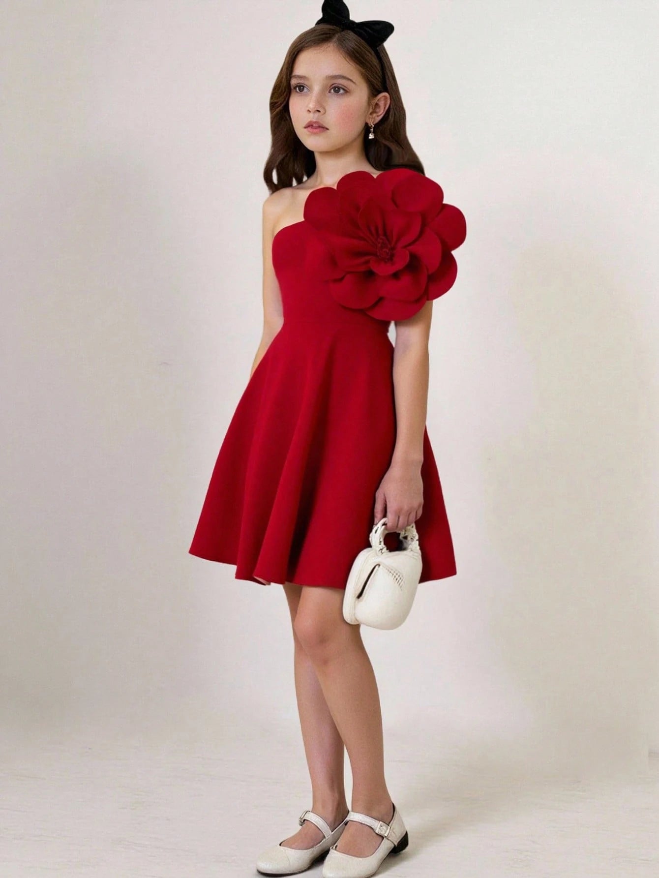 Big Girls 3D Floral One-Shoulder A-Line Dress - Scarlet | 21 Centur...