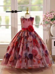 Girls Rose Print Ball Gown Formal Dress - Dusty Rose | 21 Century Kids