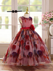 Girls Rose Print Ball Gown Formal Dress - Dusty Rose | 21 Century Kids