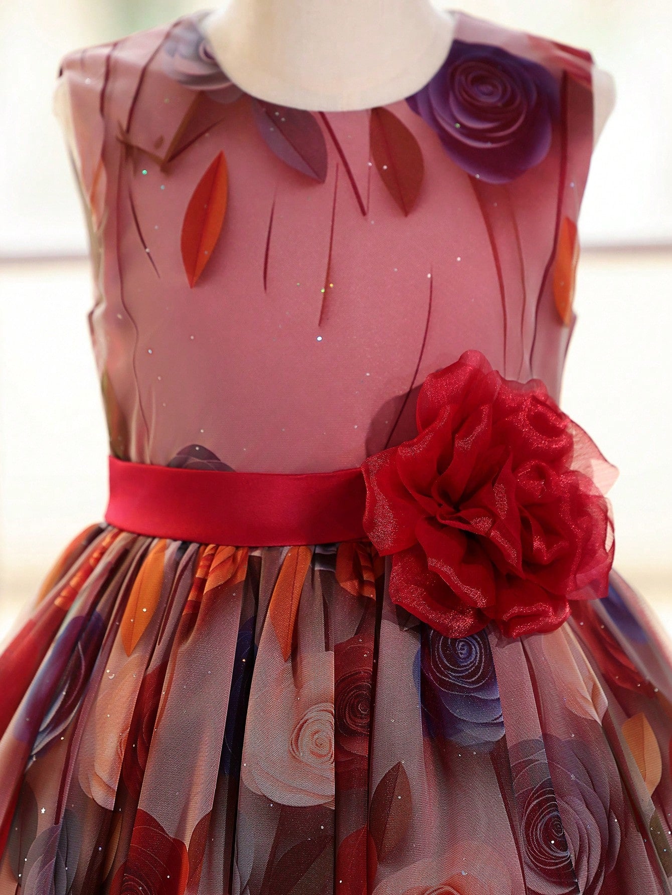 Girls Rose Print Ball Gown Formal Dress - Dusty Rose | 21 Century Kids