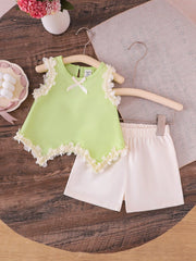 Girls Floral Trim Camisole Top & Shorts Set - Sage