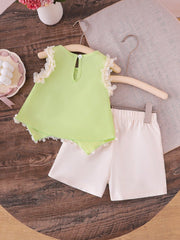 Girls Floral Trim Camisole Top & Shorts Set - Sage