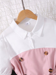 2pcs Big Girls Puff Sleeve Polo Top & Wide-Leg Pants Set - Blush | ...
