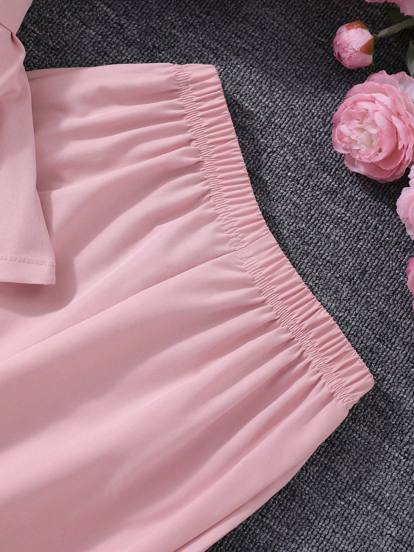 2pcs Big Girls Puff Sleeve Polo Top & Wide-Leg Pants Set - Blush | ...