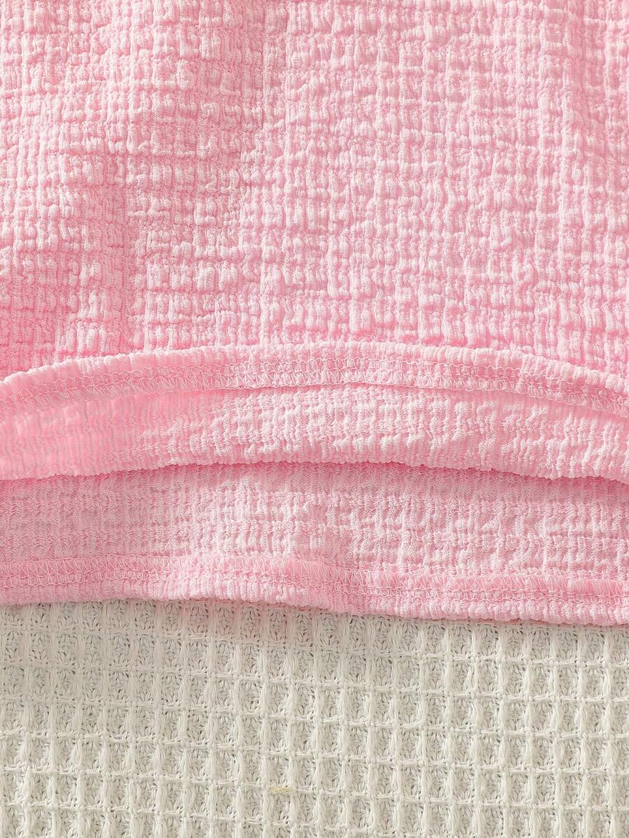 Girls Ruffle Trim Floral Appliqué Top & Shorts - Blush