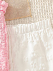 Girls Ruffle Trim Floral Appliqué Top & Shorts - Blush