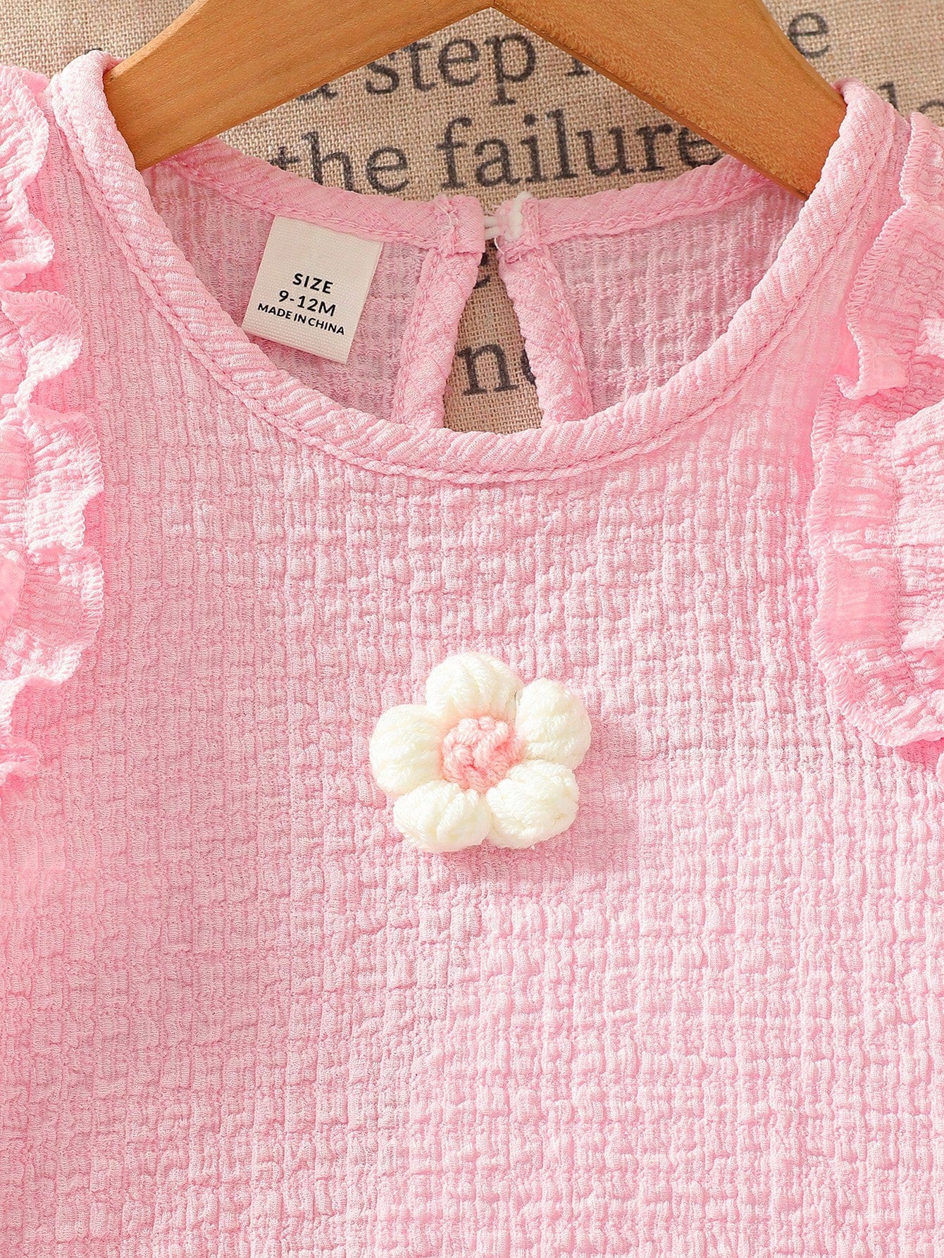 Girls Ruffle Trim Floral Appliqué Top & Shorts - Blush