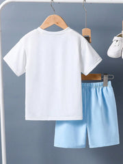 2pcs Big Boys Letter Print Tee & Shorts Set - Ivory