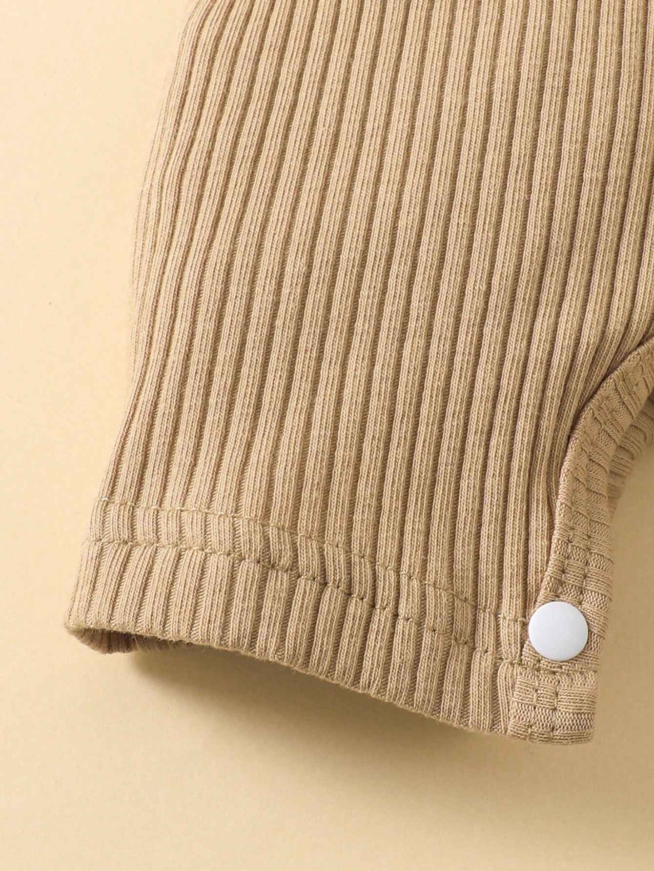 Baby Boys Bear Appliqué Ribbed Hooded Romper - Latte