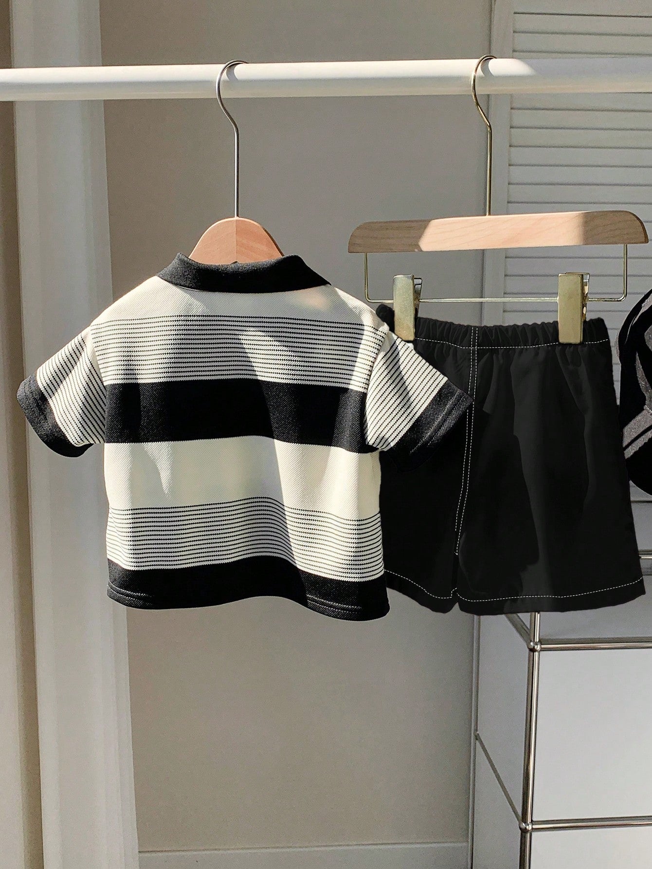2pcs Boys Striped Polo Shirt & Shorts Set - Ecru | 21 Century Kids