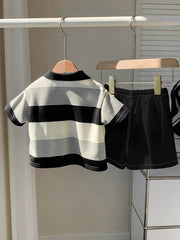 2pcs Boys Striped Polo Shirt & Shorts Set - Ecru | 21 Century Kids
