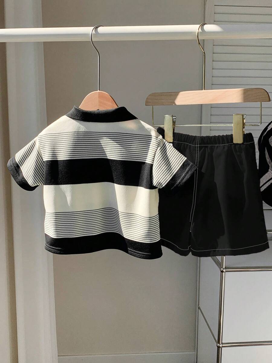 2pcs Boys Striped Polo Shirt & Shorts Set - Ecru | 21 Century Kids