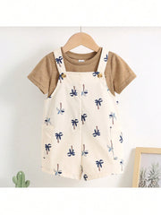 Boys Palm Print Bib Overall Shorts - Isabelline | 21 Century Kids