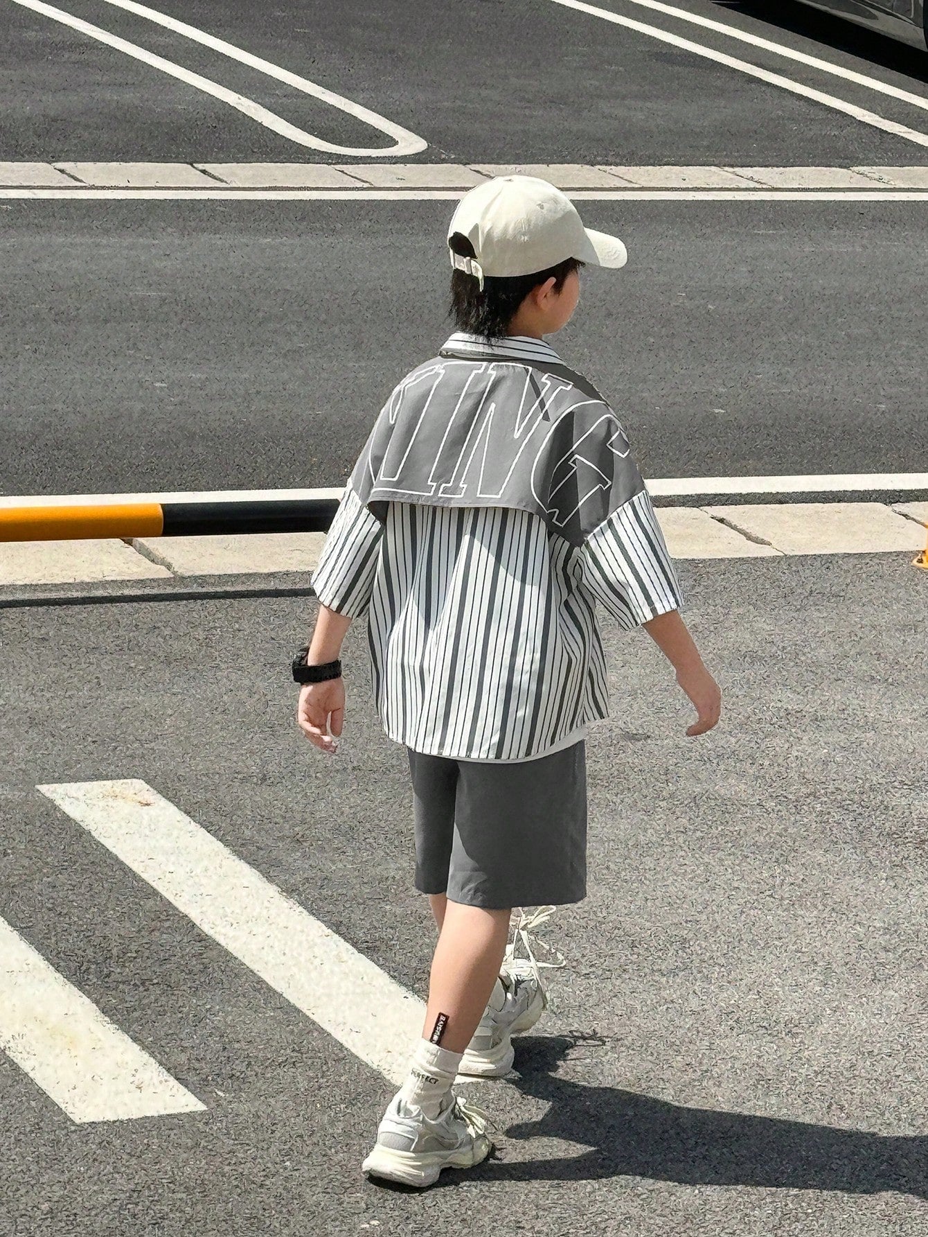 2pcs Big Boys KING Stripe Shirt & Shorts Set - Slate | 21 Century Kids