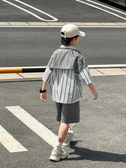 2pcs Big Boys KING Stripe Shirt & Shorts Set - Slate | 21 Century Kids