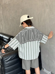 2pcs Big Boys KING Stripe Shirt & Shorts Set - Slate | 21 Century Kids