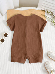 Baby Boys Button-Front Muslin Short Romper - Mocha