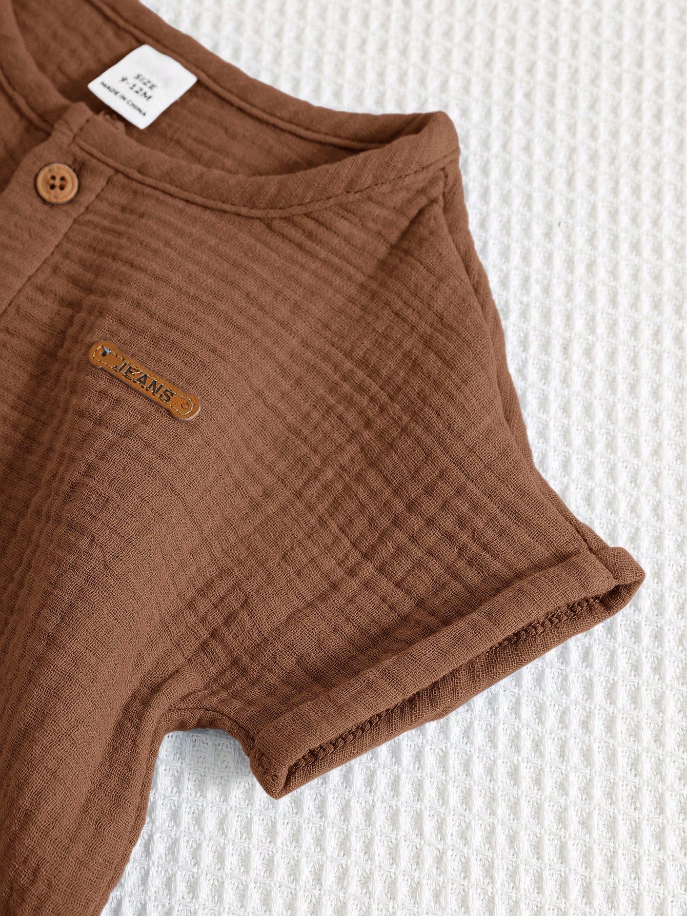 Baby Boys Button-Front Muslin Short Romper - Mocha