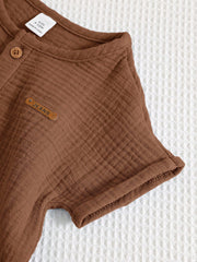Baby Boys Button-Front Muslin Short Romper - Mocha
