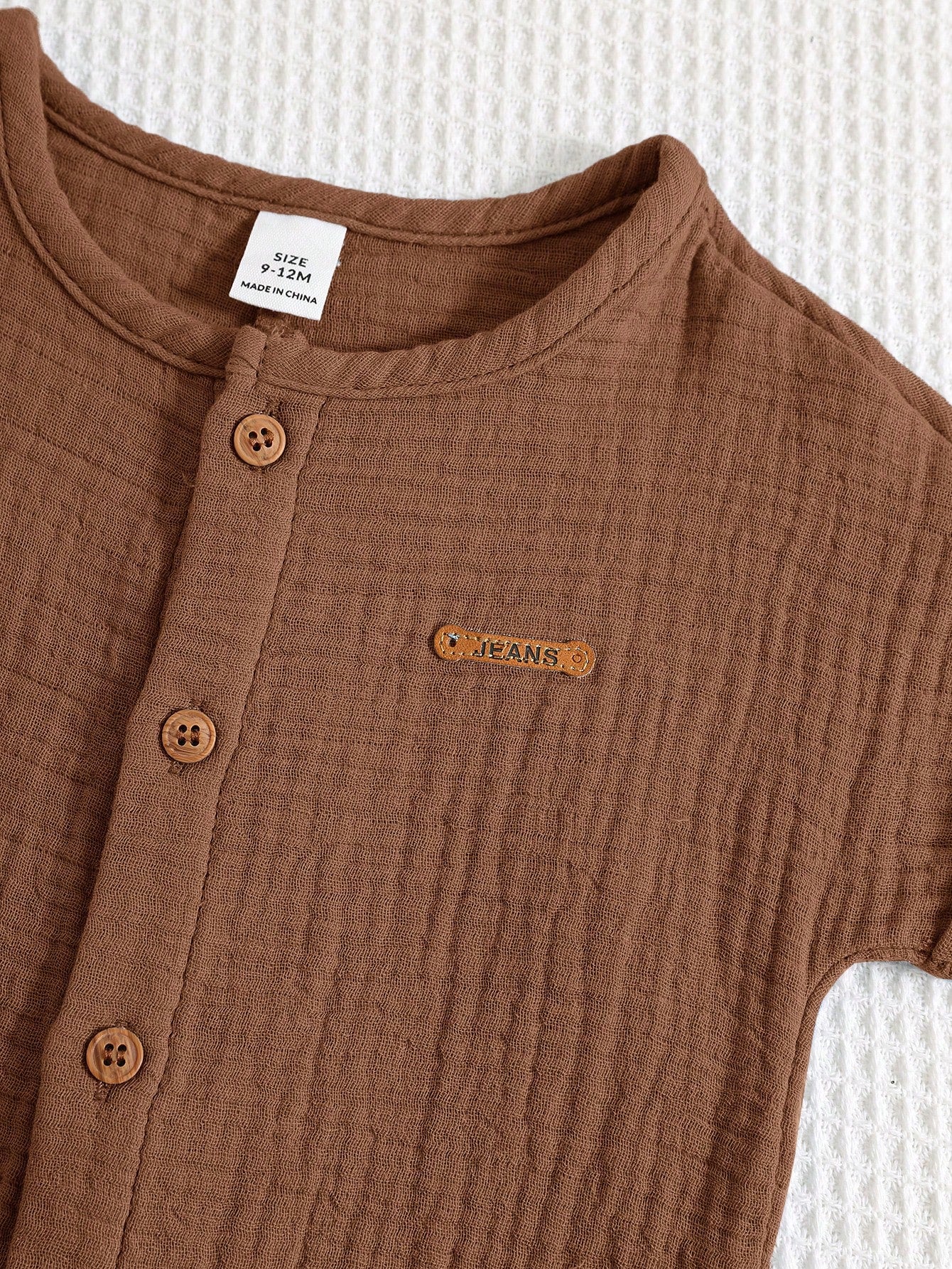 Baby Boys Button-Front Muslin Short Romper - Mocha