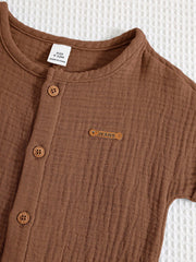 Baby Boys Button-Front Muslin Short Romper - Mocha