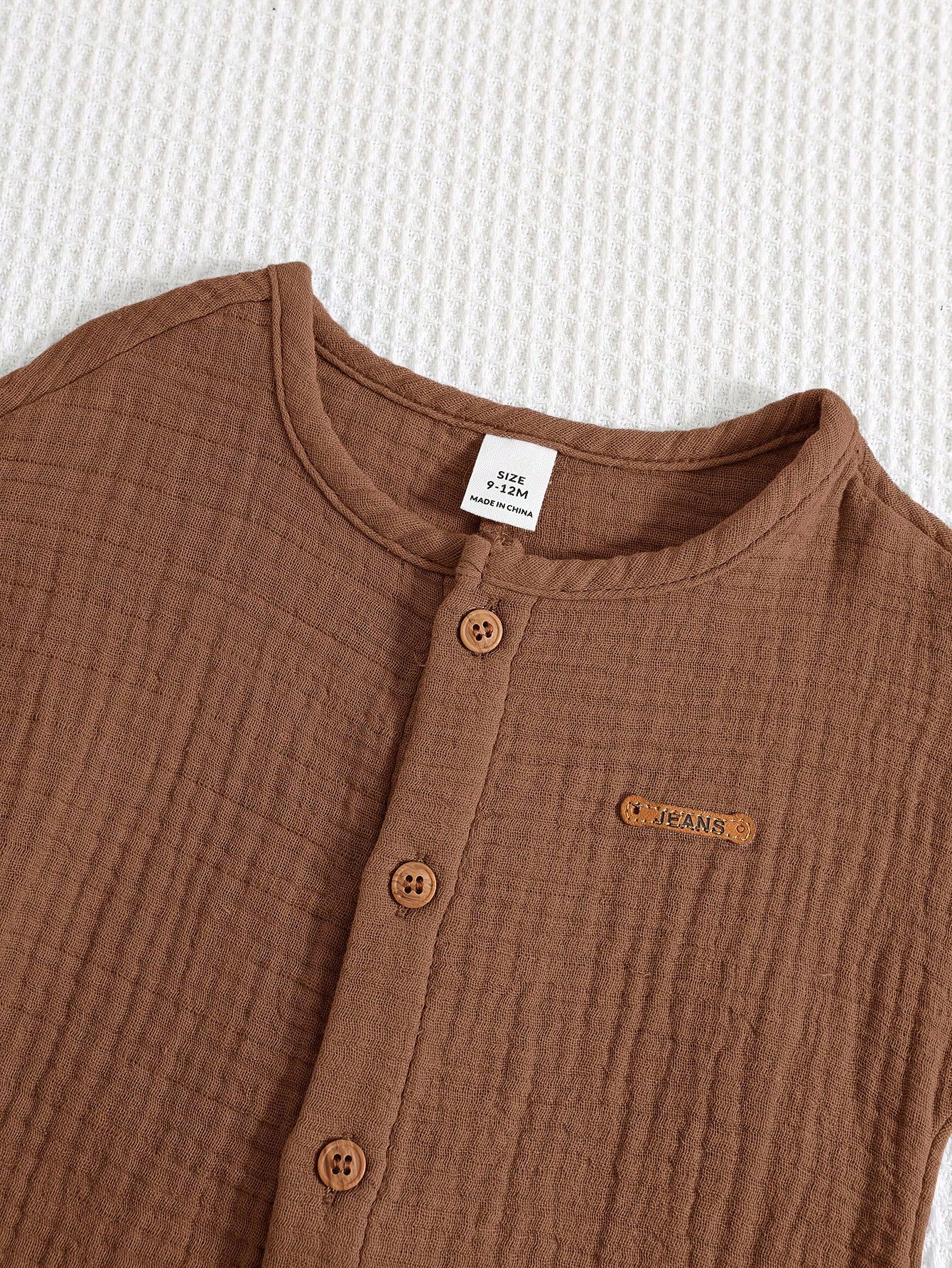 Baby Boys Button-Front Muslin Short Romper - Mocha