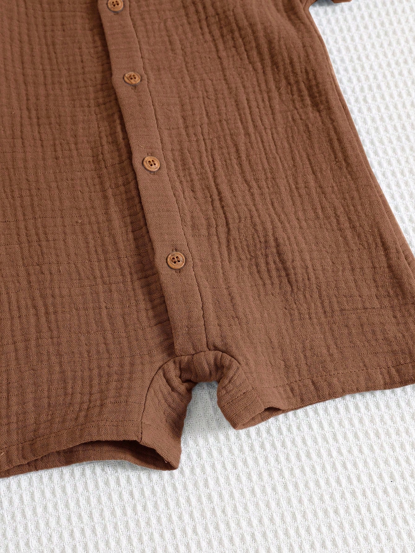 Baby Boys Button-Front Muslin Short Romper - Mocha