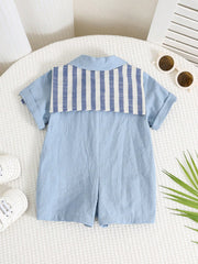 Boys Sailor Collar Striped Cape Short-Sleeve Romper - Cerulean | 21...