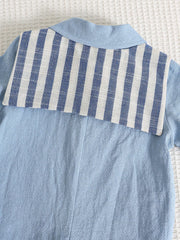 Boys Sailor Collar Striped Cape Short-Sleeve Romper - Cerulean | 21...