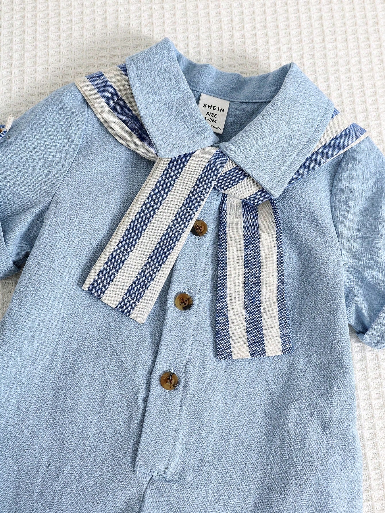 Boys Sailor Collar Striped Cape Short-Sleeve Romper - Cerulean | 21...
