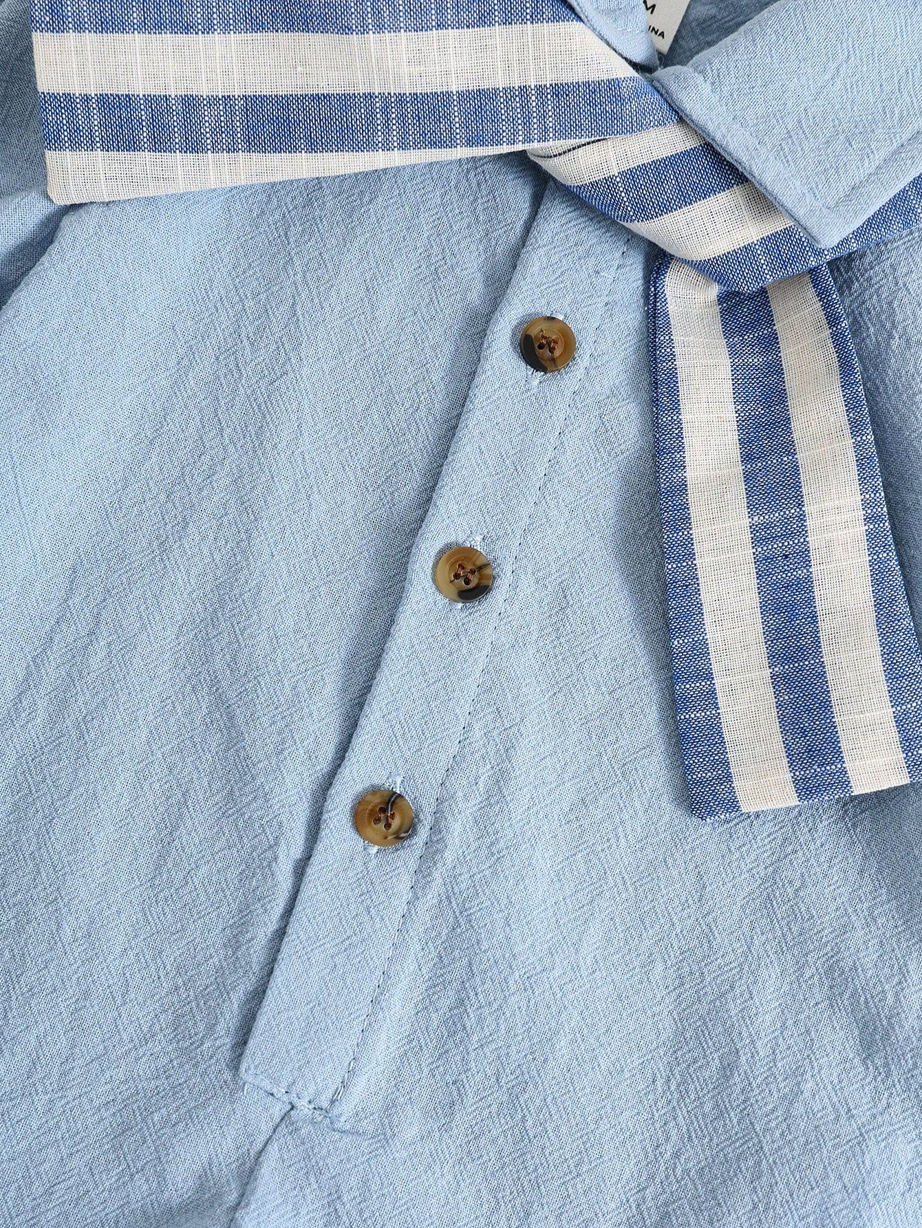 Boys Sailor Collar Striped Cape Short-Sleeve Romper - Cerulean | 21...