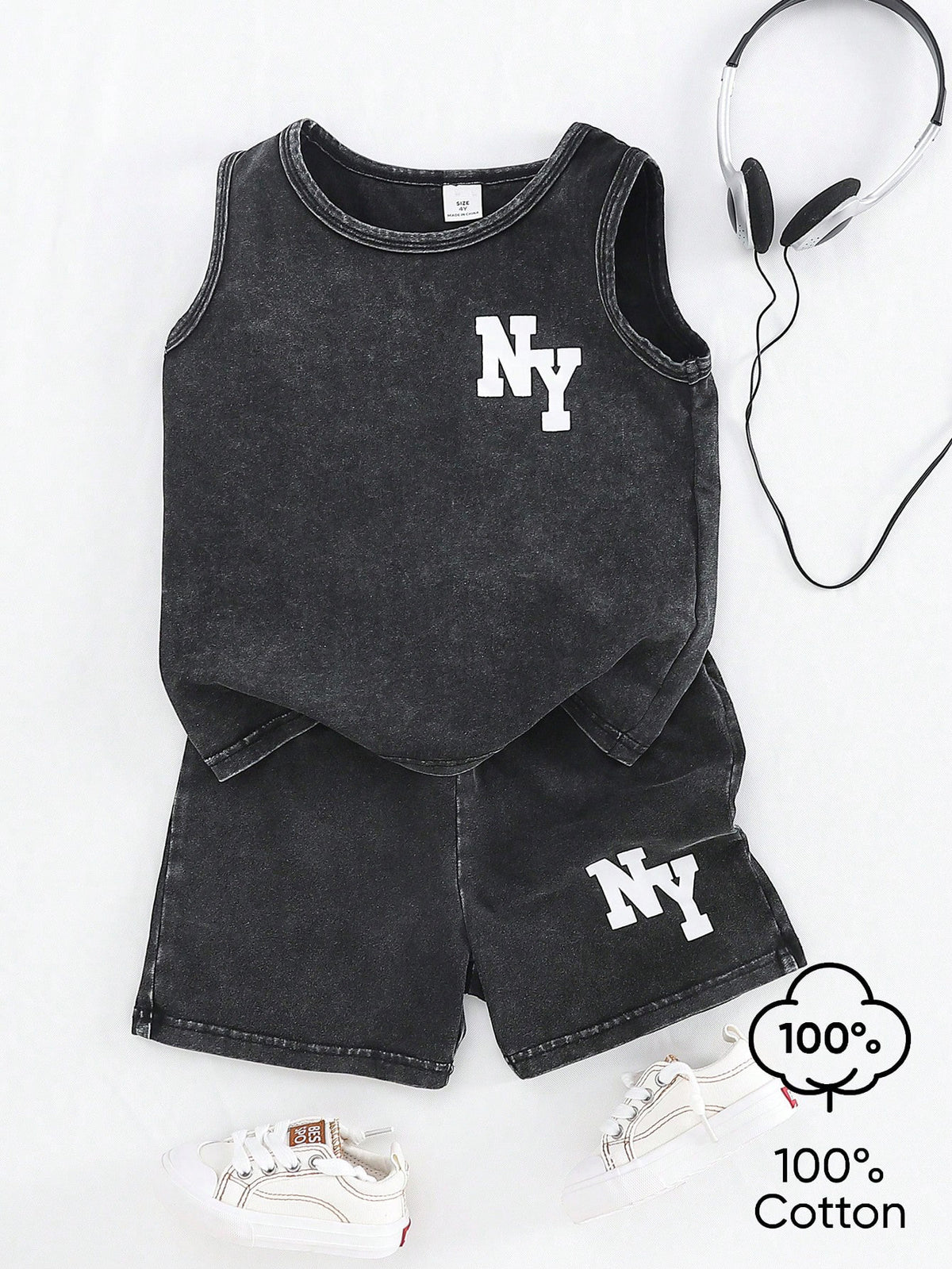 2pcs Boys NY Graphic Tank Top & Shorts Set - Wenge
