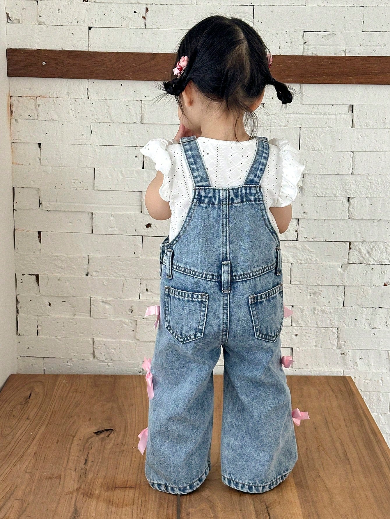 Girls Bow Embellished Wide-Leg Denim Bib Overall - Chambray | 21 Ce...